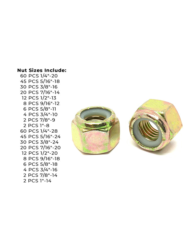 Grade 8 Nylon Hex Nut Coarse & Fine Zinc Yellow Assortment - 379 pcs