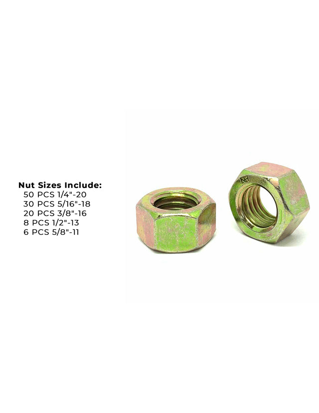 Grade 8 Finished Hex Nuts Zinc Yellow Assortment - 115 PCS