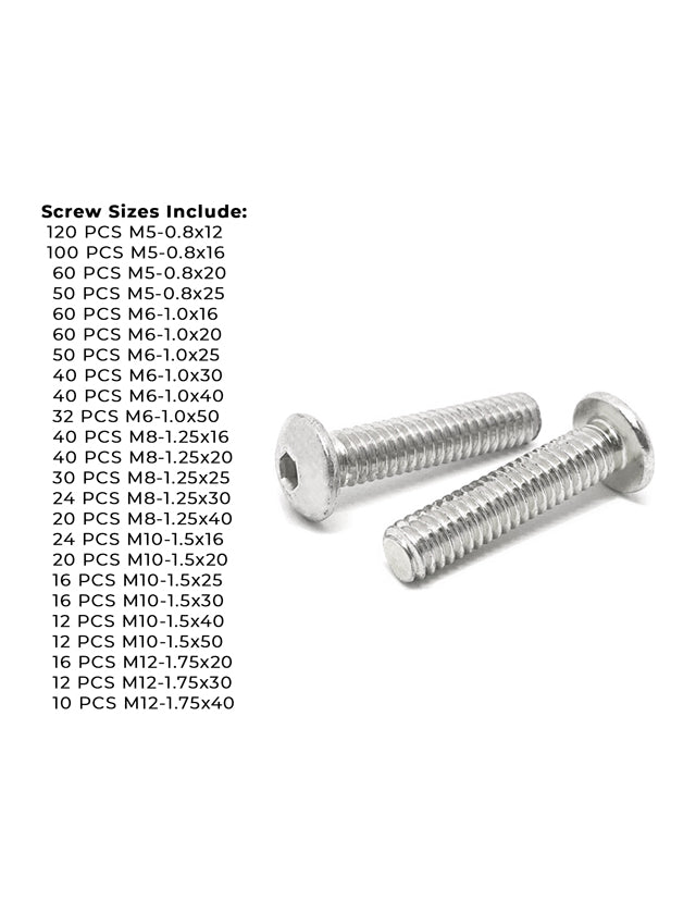 Metric A2-70 Allen Button Head Socket Cap Screws Bolts Stainless Steel Assortment - 905 PCS