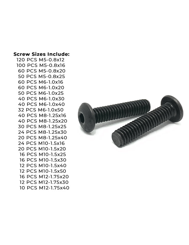 Metric 12.9 Alloy Allen Button Head Socket Cap Screws Bolts Black Oxide Assortment - 905 PCS