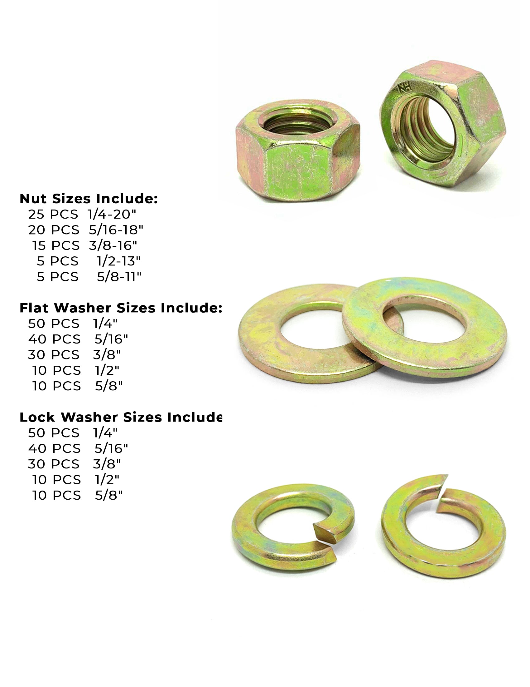 2 Kits: Inch & Metric Hex Nuts, Washers, Split Lock Washers 702 PCS