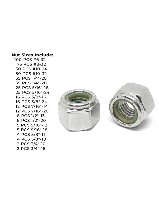 Inch Stainless Steel Nylon Insert Hex Nut Coarse & Fine - 490 pcs