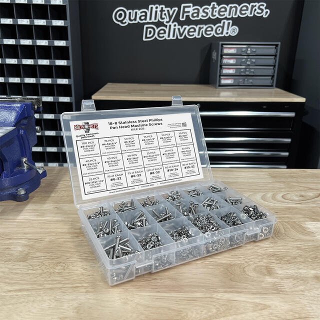 Inch Stainless Steel Phillips Pan Head Machine Screws, Hex Nuts, Flat & Lock Washers - 1921 PCS