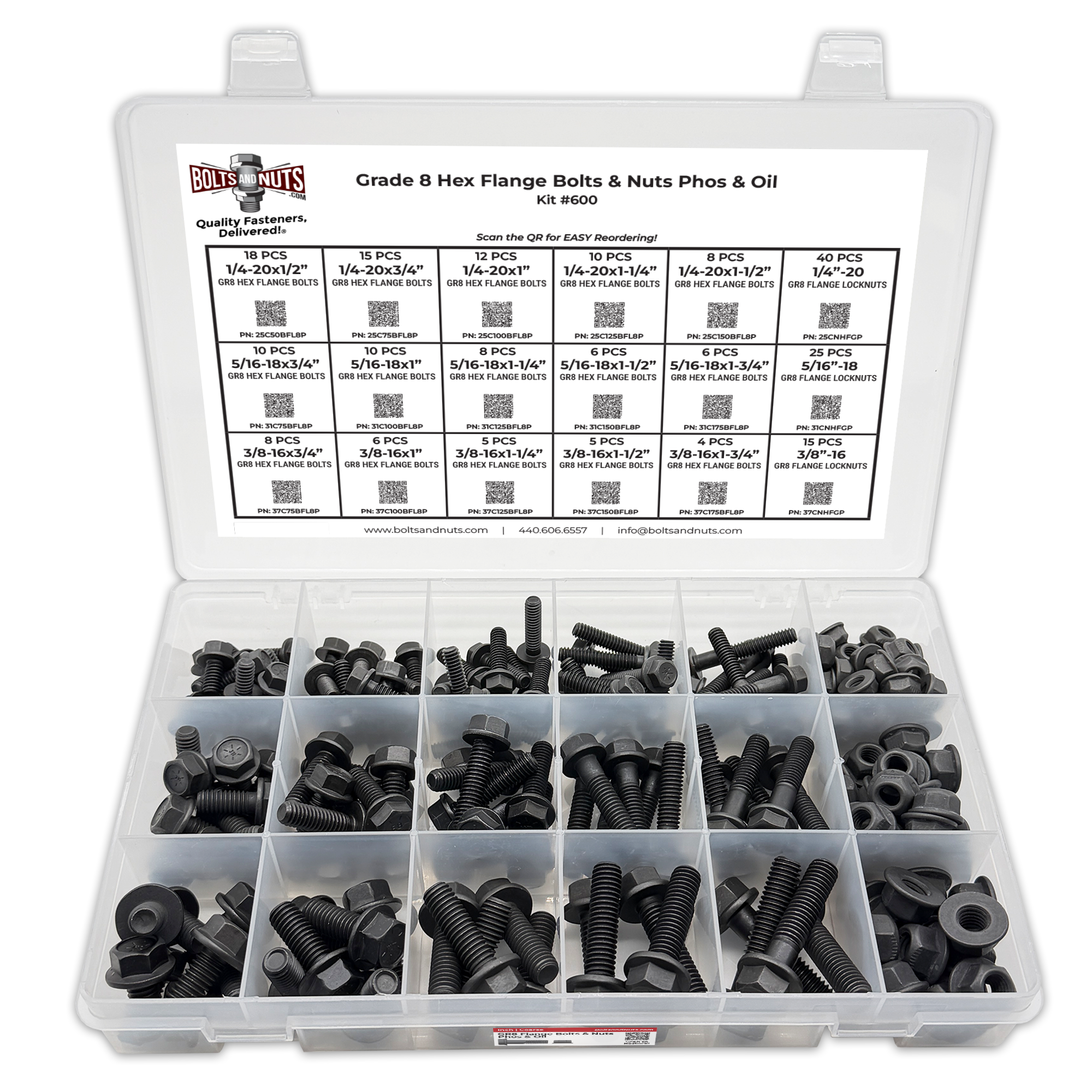 Assortment Kit #600 (212Pcs.) Grade 8 Flange Bolt & Nut Assortment