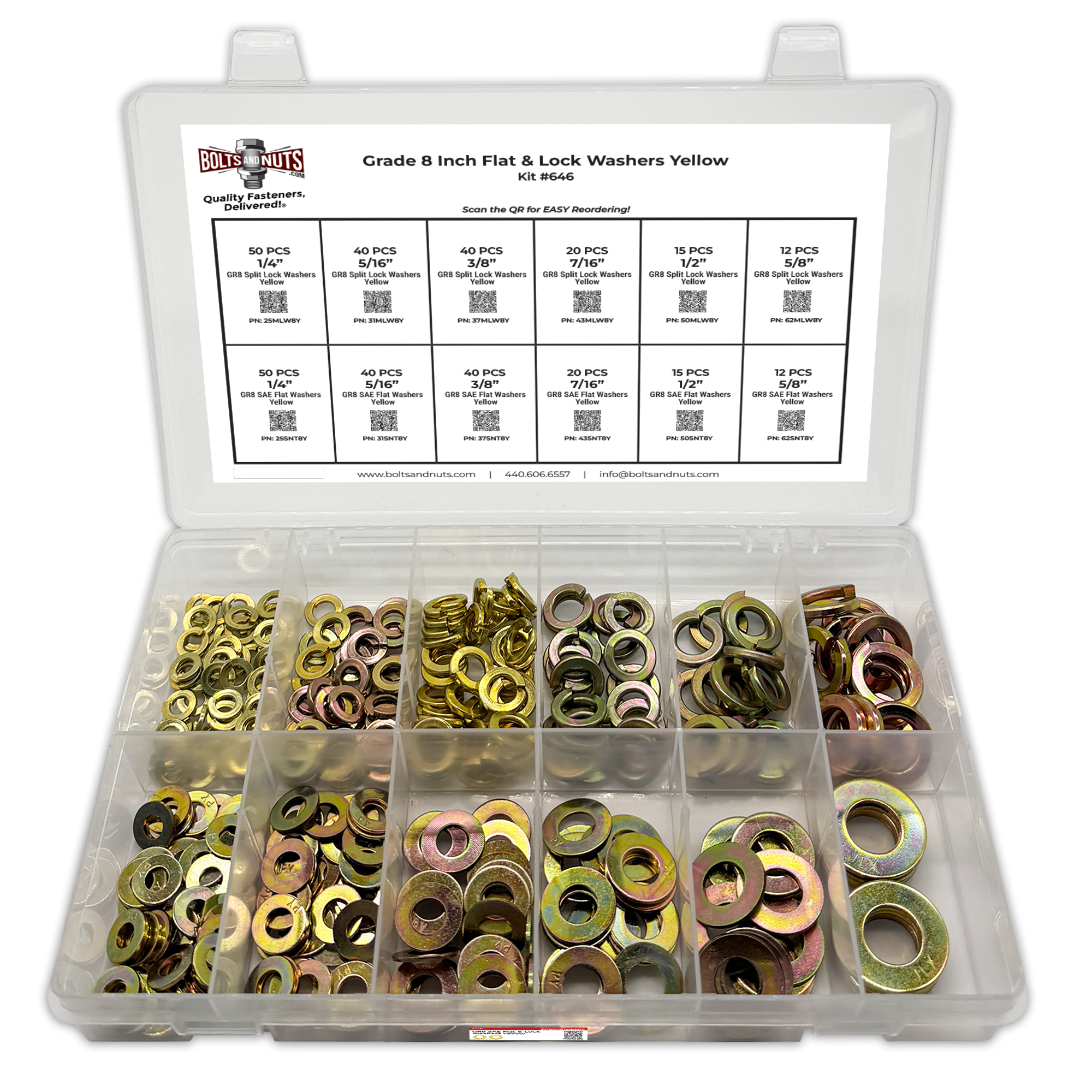 Assortment Kit #646 (355Pcs.) Grade 8 Inch Flat & Lock Washers