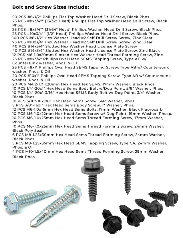 Inch and Metric Body Bolts and Panel Screws Assortment - 575 PCS