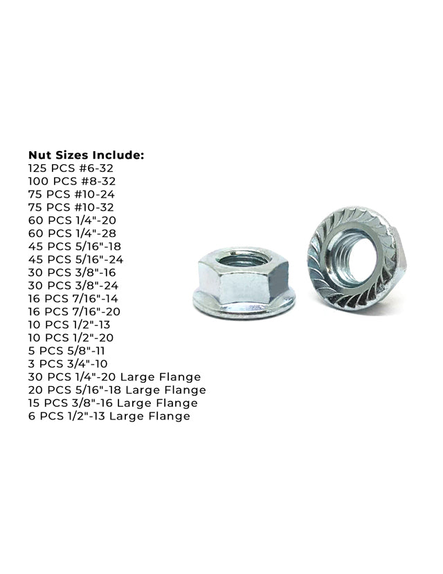Case Hardened Serrated Hex Flange & Large Flange Lock Nuts Zinc Assortment - 777 pcs