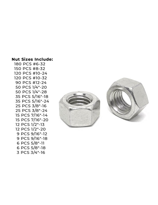18-8 Stainless Steel Finished Hex Nut Coarse & Fine - 968 pcs