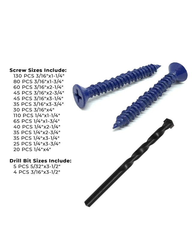 Phillips Flat Head Concrete Screws Assortment - 765 PCS
