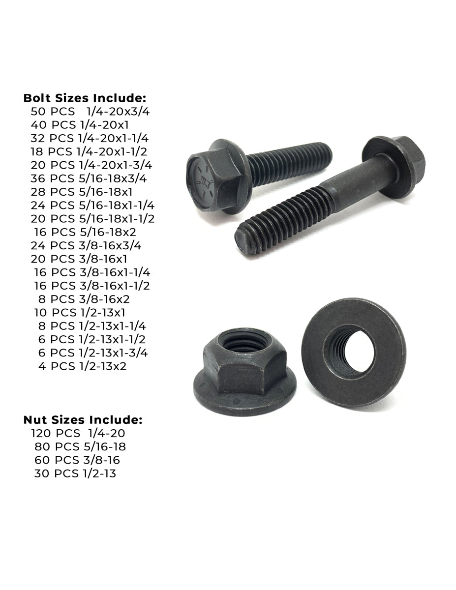 Inch Grade 8 Hex Flange Frame Bolts & Lock Nuts Phos & Oil Assortment - 693 PCS
