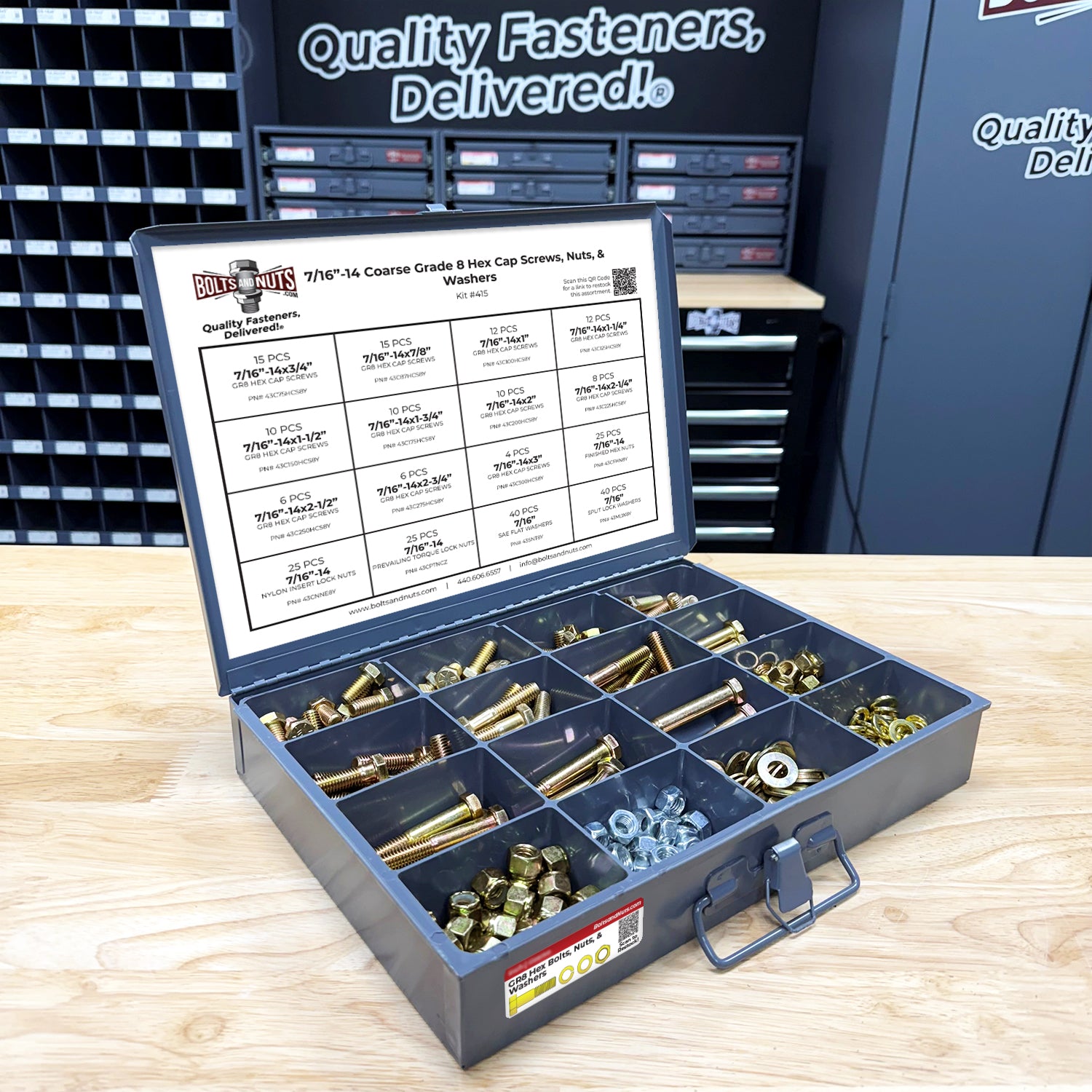 7/16"-14 Coarse Grade 8 Hex Cap Screws, Nuts, & Washers - 264 PCS