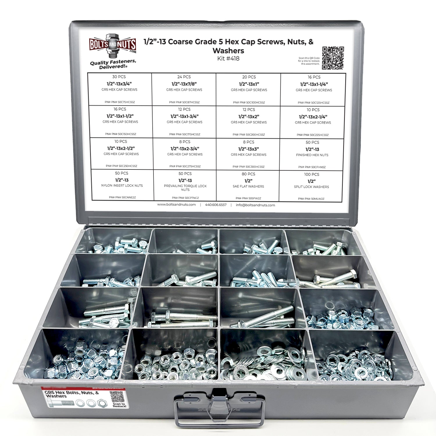 1/2"-13 Coarse Grade 5 Hex Cap Screws, Nuts, & Washers - 497 PCS