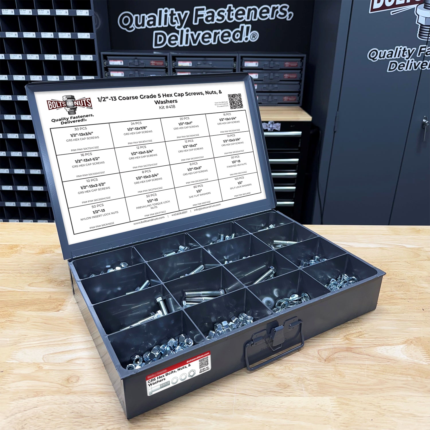 1/2"-13 Coarse Grade 5 Hex Cap Screws, Nuts, & Washers - 497 PCS