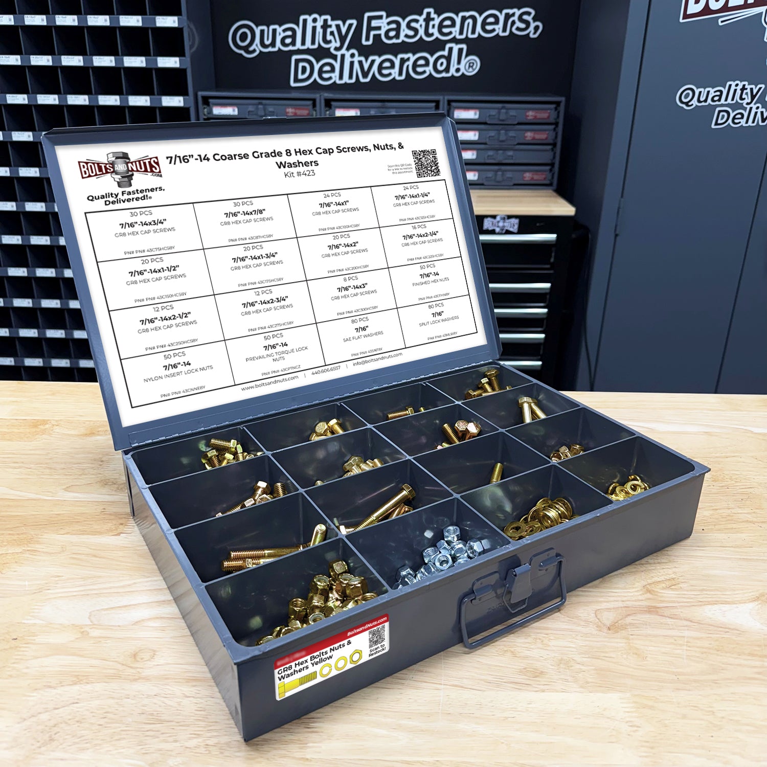 7/16"-14 Coarse Grade 8 Hex Cap Screws, Nuts, & Washers - 528 PCS