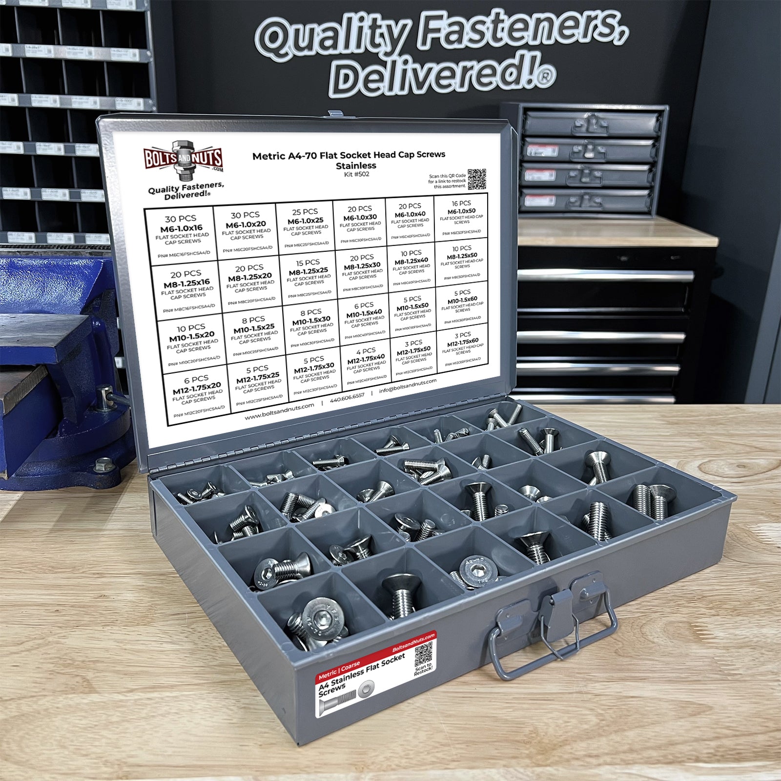 Metric A4-70 Stainless Steel Flat Socket Screws - 305 PCS