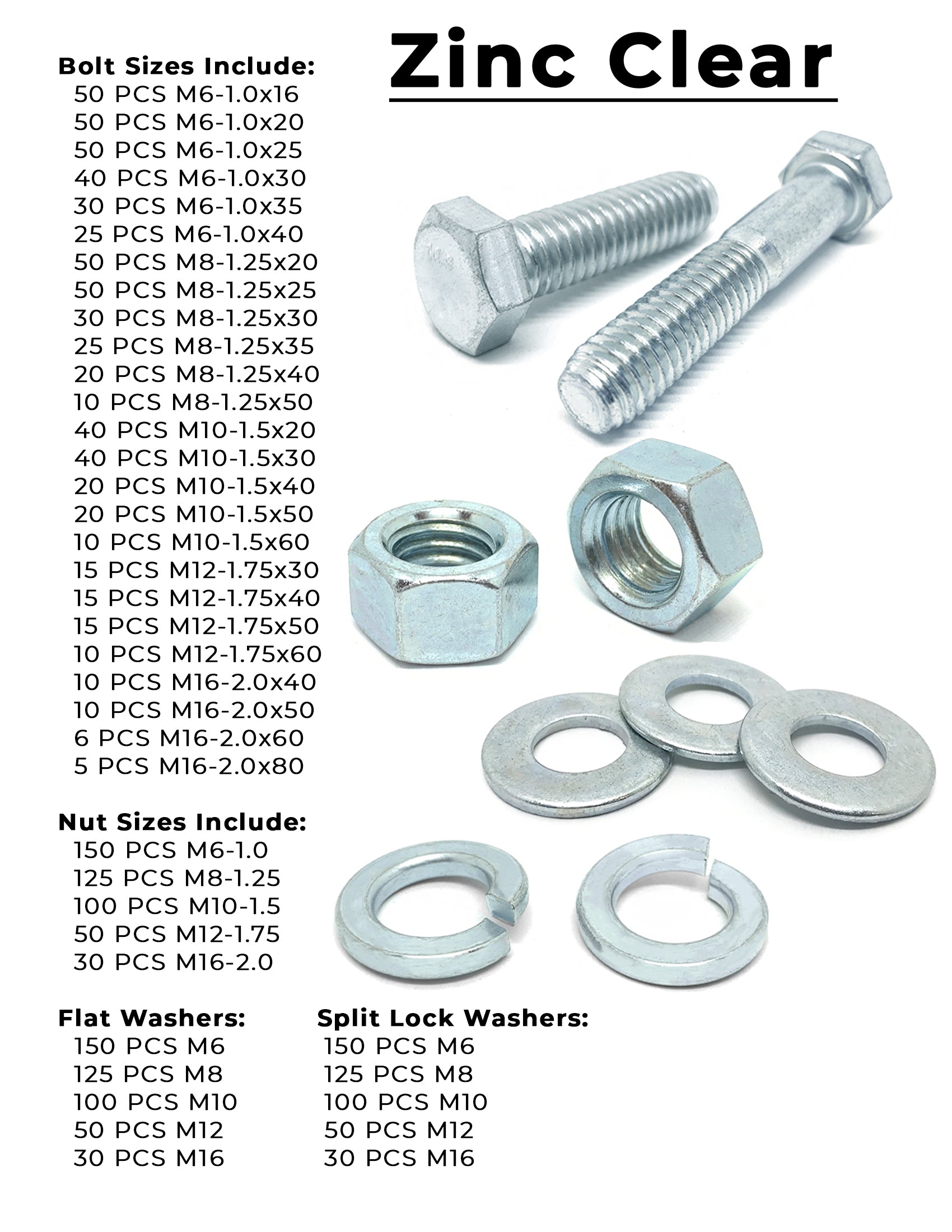 Inch & Metric Grade 8 and Class 10.9 Cap Screws, Nuts, Washers & Lock Washers - Zinc Clear & Zinc Yellow - 4022 PCS