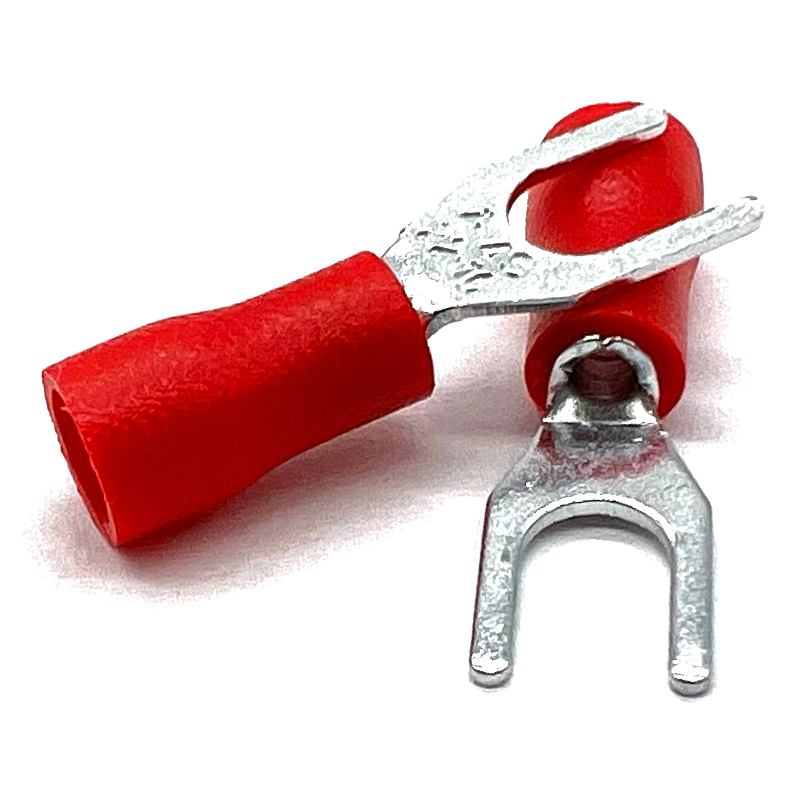 Red PVC/Vinyl #8 Fork Crimp Connector, AWG 22-16