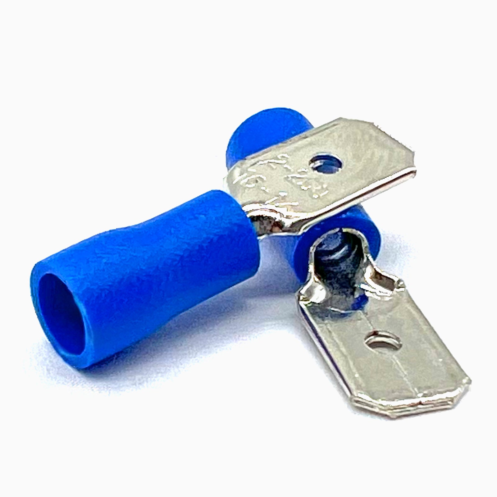 Blue PVC/Vinyl Male Spade Crimp Connector, AWG 16-14