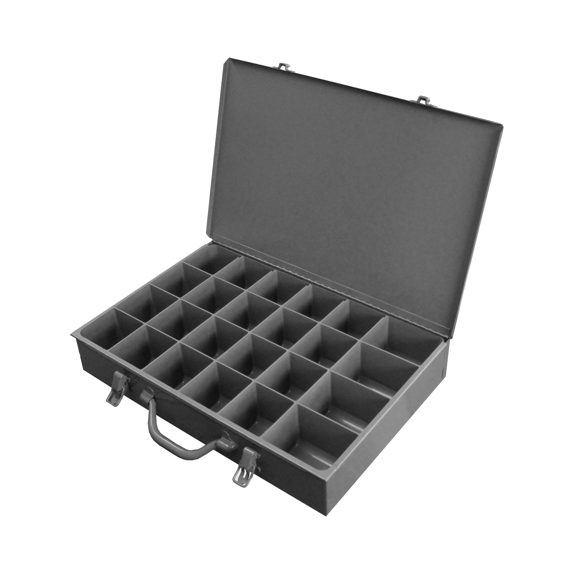 24 Hole Large Metal Duel Locking Drawer Compartment Box w/ Comfort Grip Handle