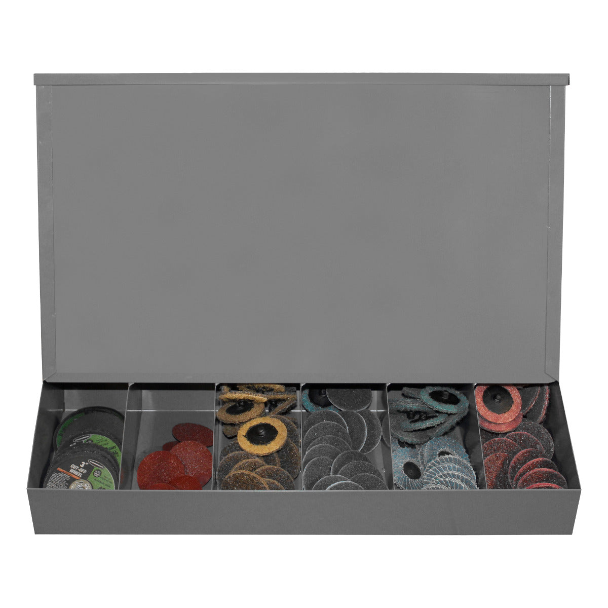 6 Compartment Mountable Metal Gravity Feed Dispenser with Lid
