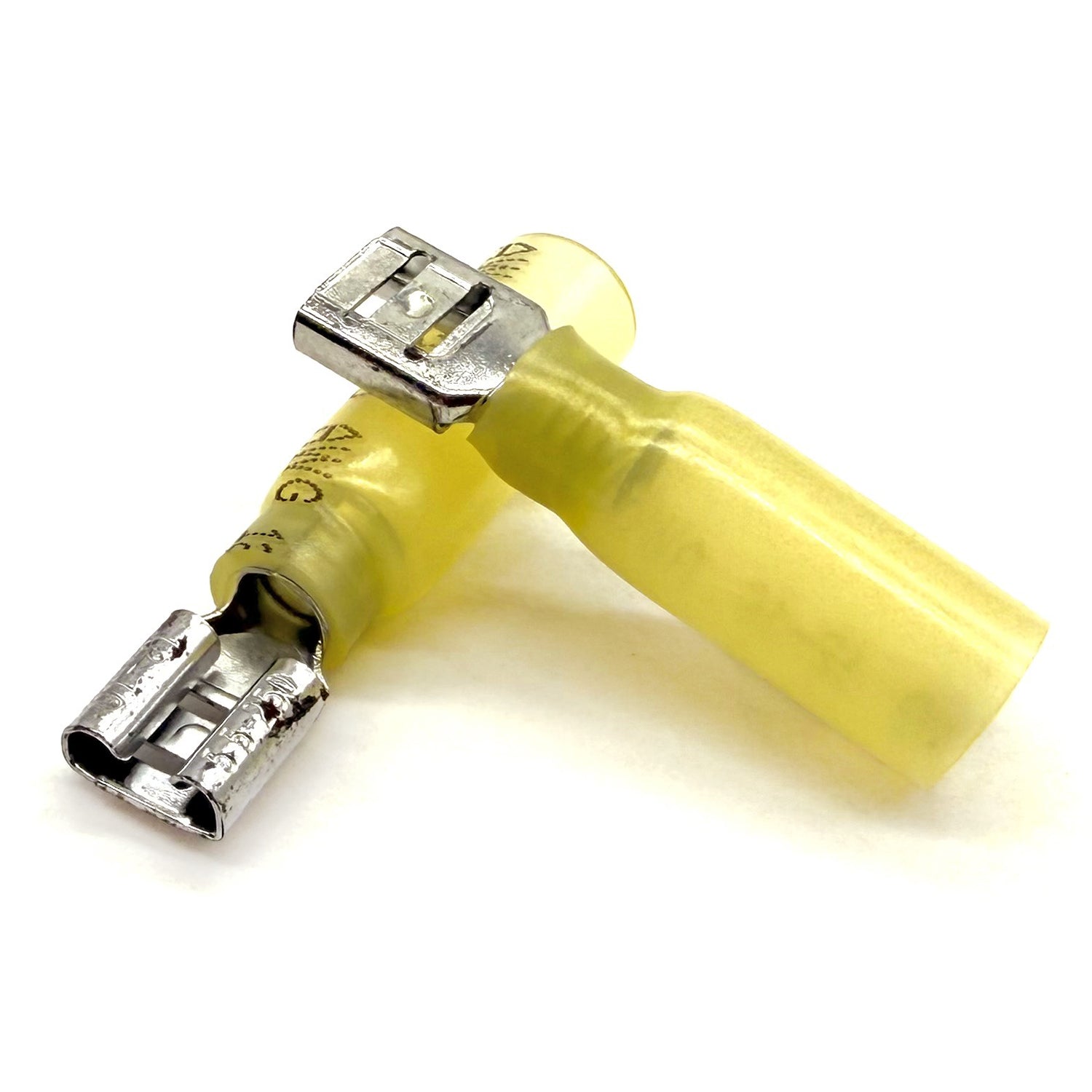 Yellow Heat Shrink Female Spade Connectors, AWG 12-10