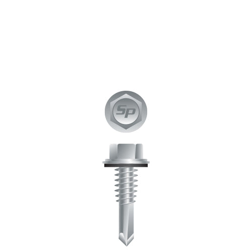 #12 Strong-Point Hex Washer Head w/Washer 12-24 x 7/8, Zinc Finish