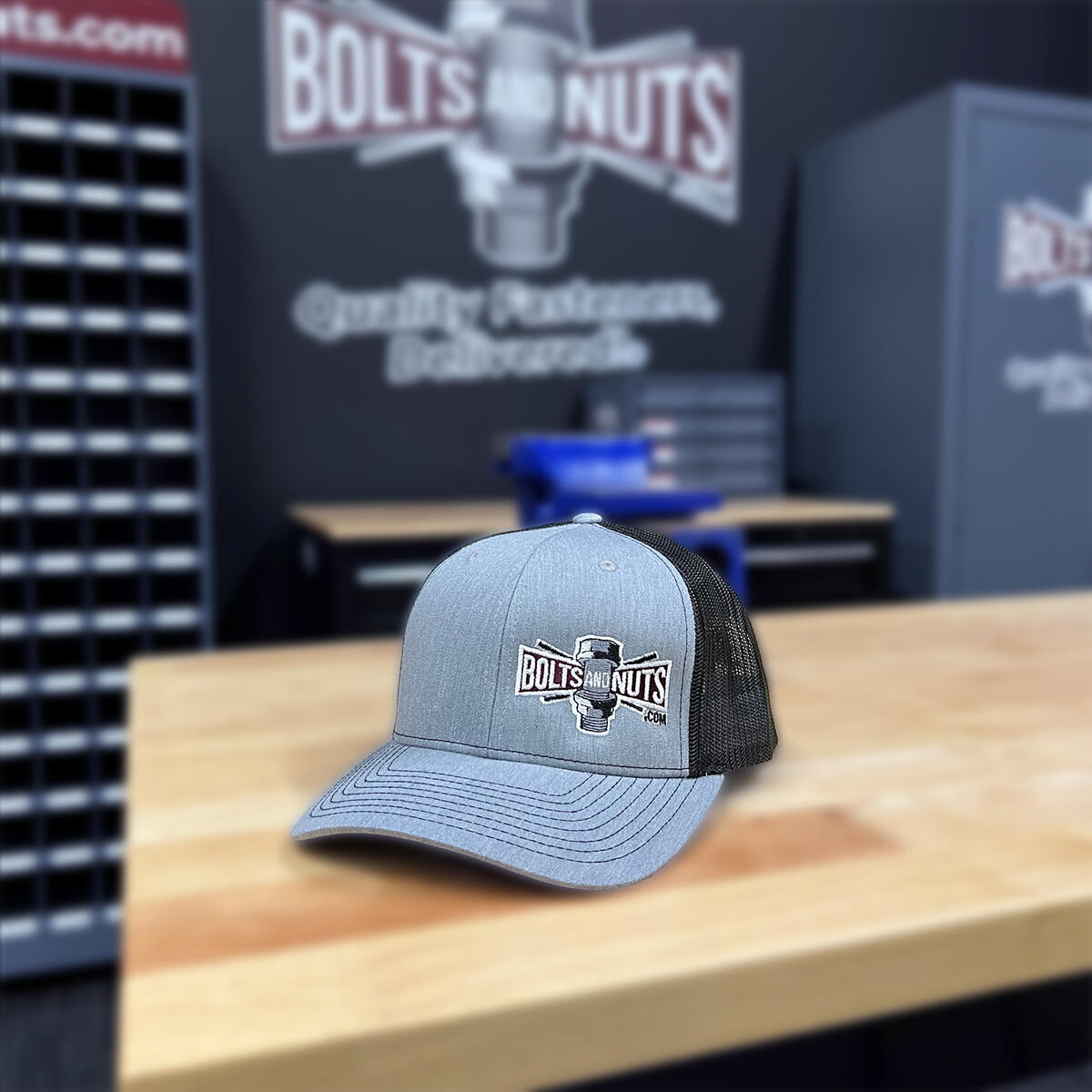 Gray & Black BoltsandNuts.com Adjustable Embroidered Logo Hat
