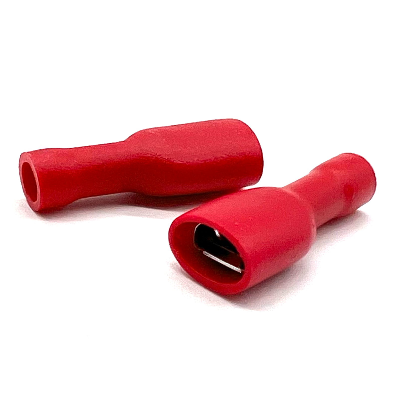 Red PVC/Vinyl Female Spade Fully Insulated Crimp Connector, AWG 22-16
