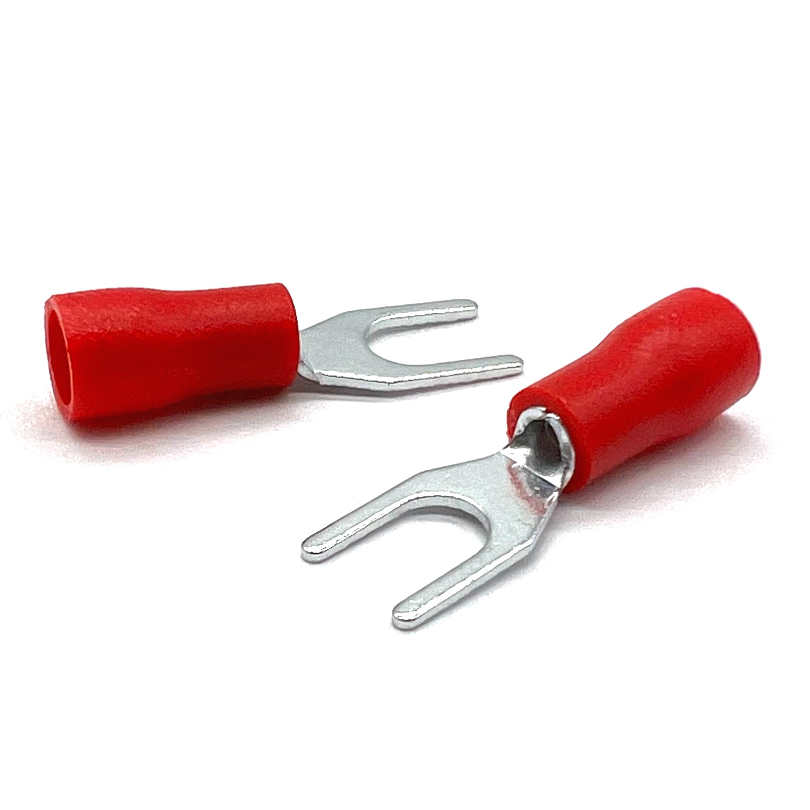 Red PVC/Vinyl #8 Fork Crimp Connector, AWG 22-16