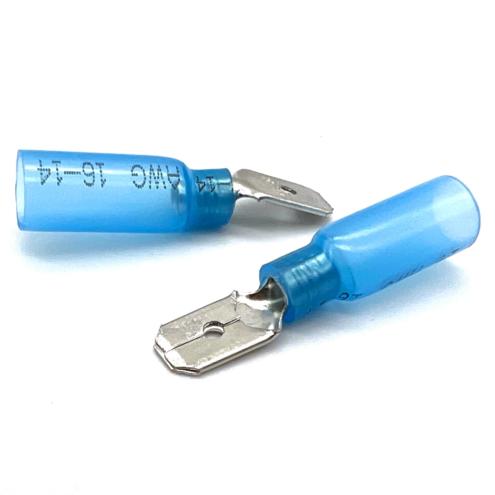 Blue Heat Shrink Marine Grade Male Spade Connectors, AWG 16-14