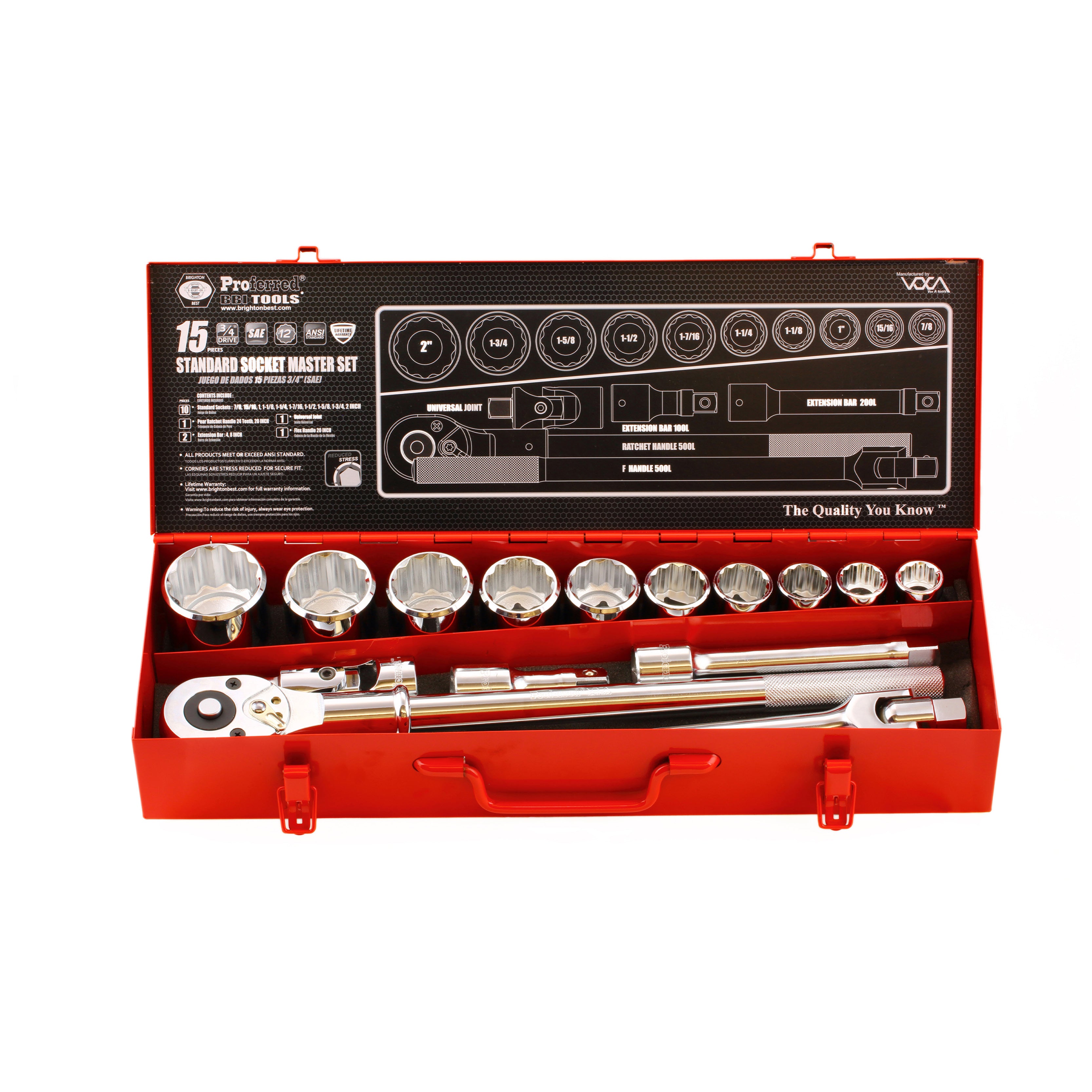 15 Piece Proferred Drive Socket Master Set Inch (3/4" Drive)