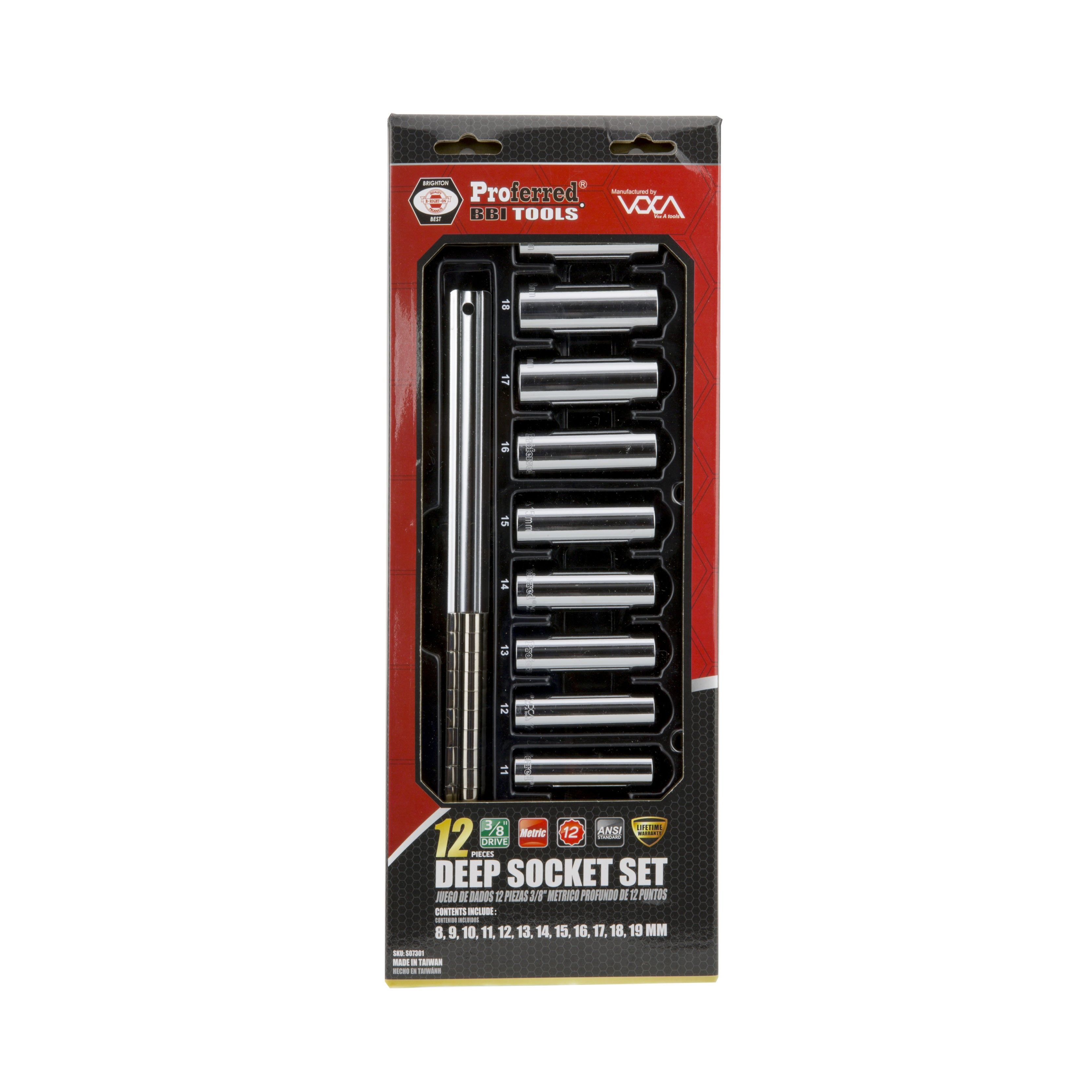 12 Piece Proferred 12 Point Deep Standard Metric Socket Set (3/8" Drive)