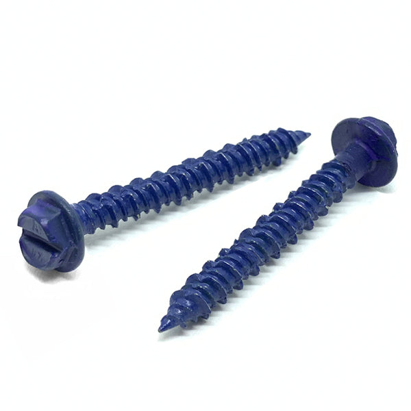 1/4x3-3/4" Hex Washer Head Concrete Screws Piercing Point Blue Finish