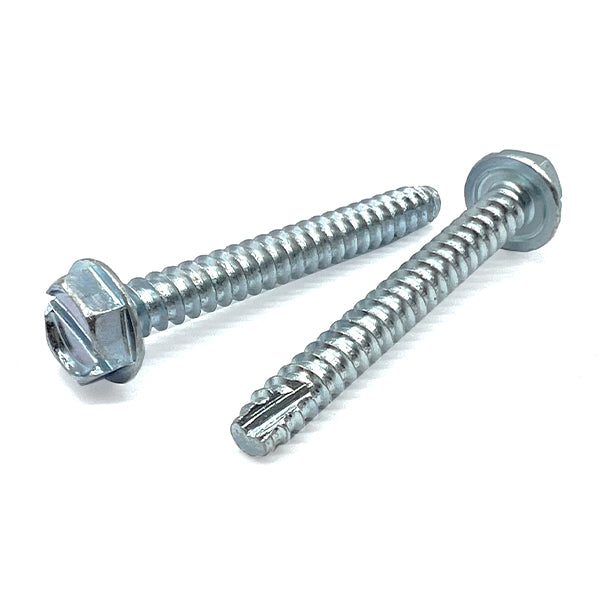 #10-16x3/4" Slotted Indent Hex Washer Head Type BT Thread Cutting Screws Zinc Clear