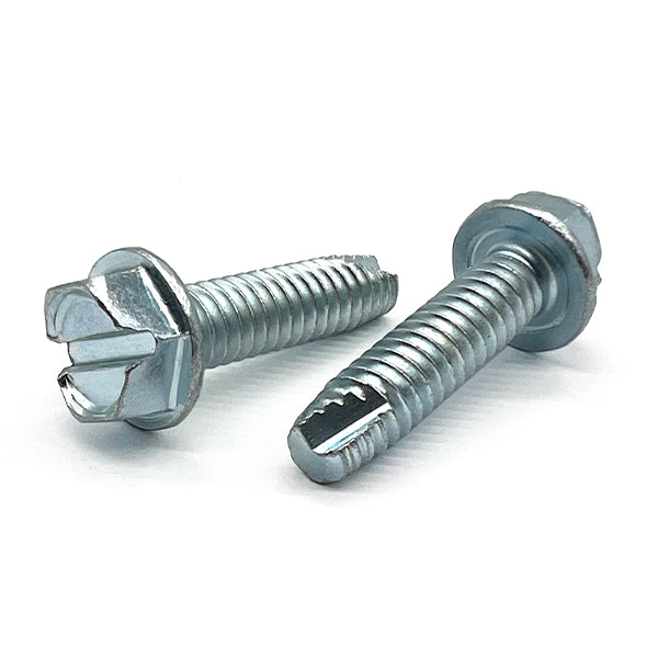 #6-32x3/8" Slotted Indent Hex Washer Head Type T Thread Cutting Screws Zinc Clear