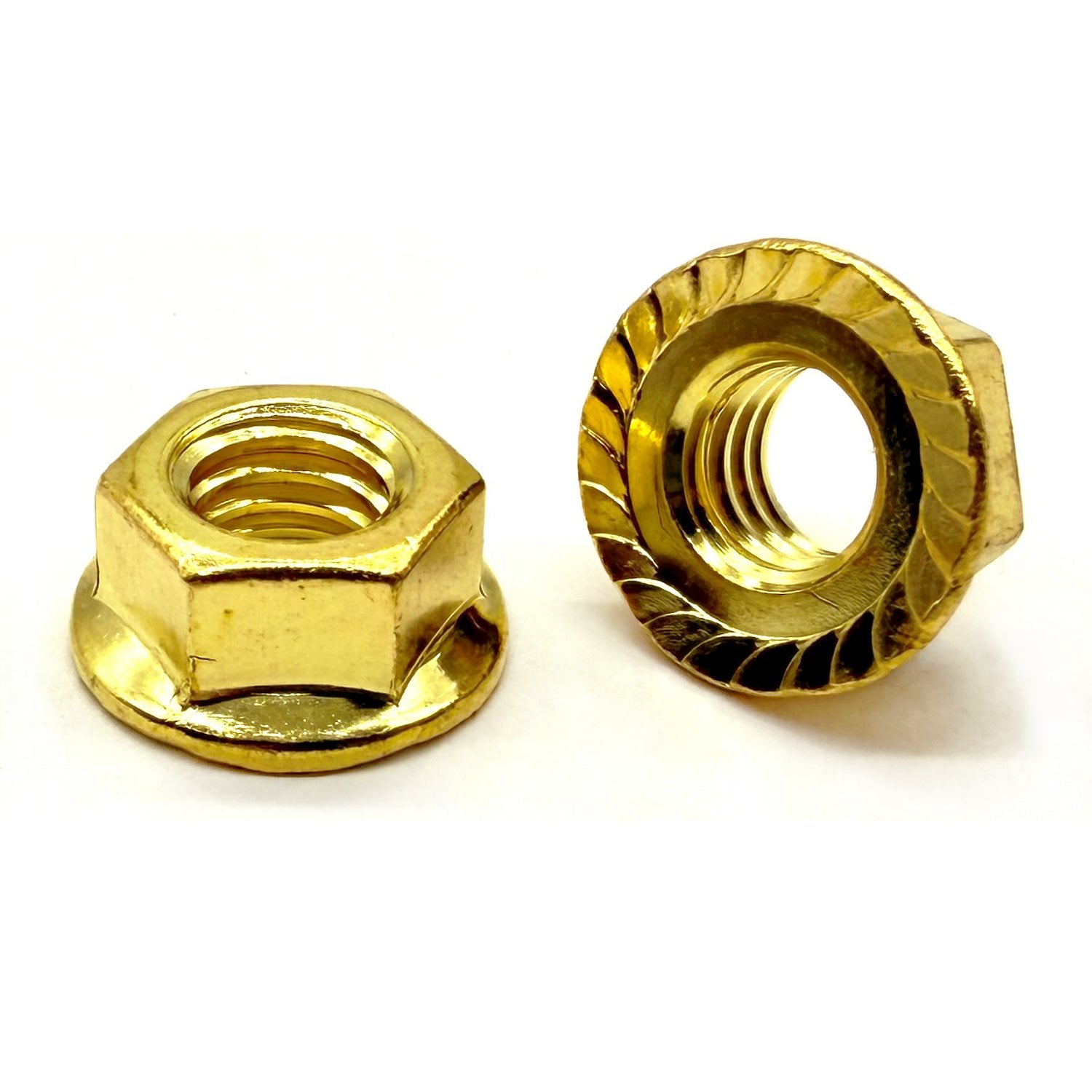 1/4"-20 Brass Serrated Hex Flange Lockut