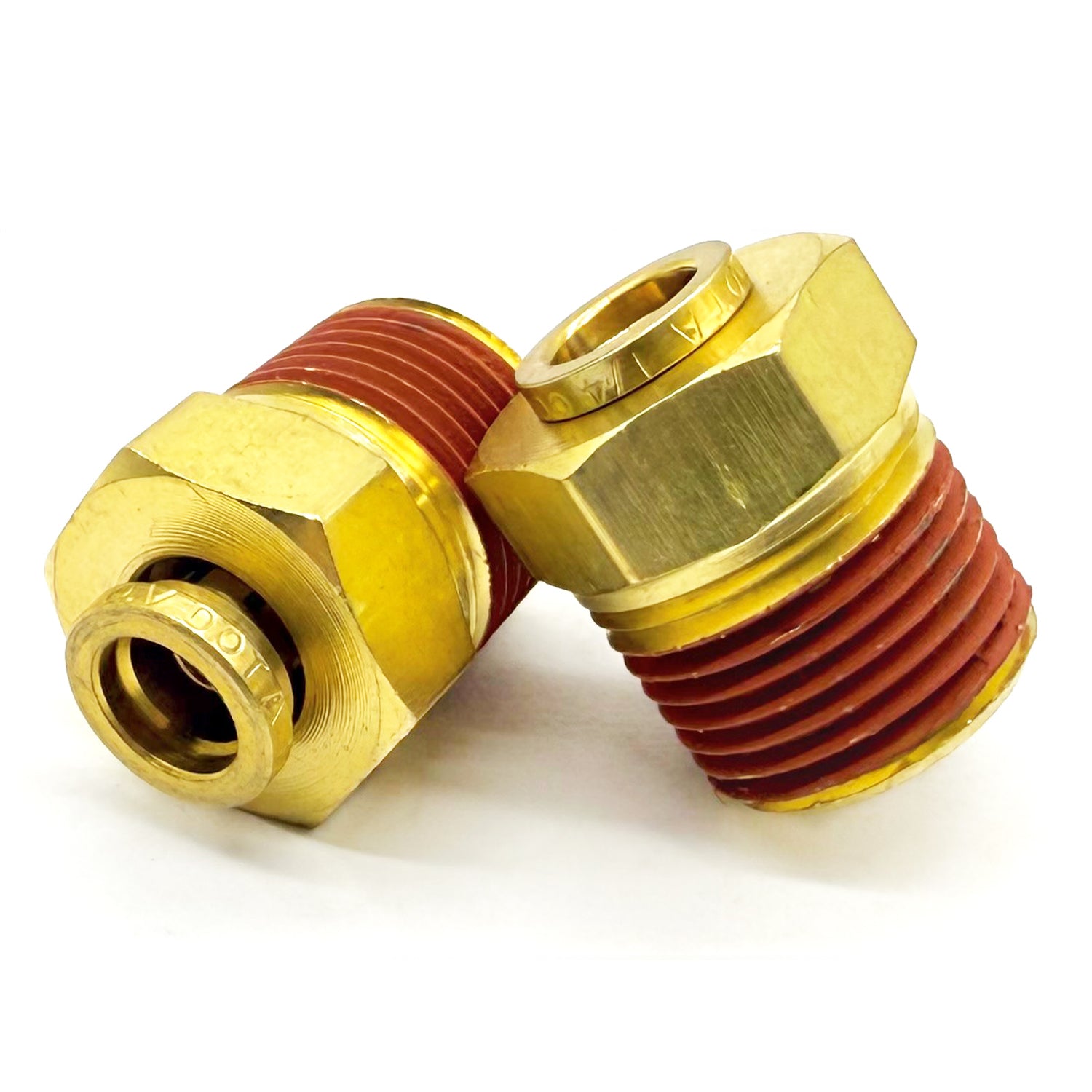 1/8" Tube to 1/8" NPT Straight Male Pipe Connector, Brass D.O.T. Push to Connect Air Brake Fitting with Red Acrylic Thread Sealant