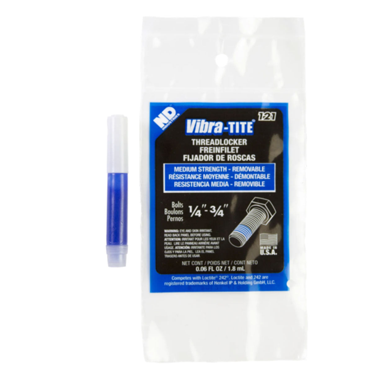 Vibra-Tite 121, Medium Strength Threadlocker, 1.8ml Bullet Tube