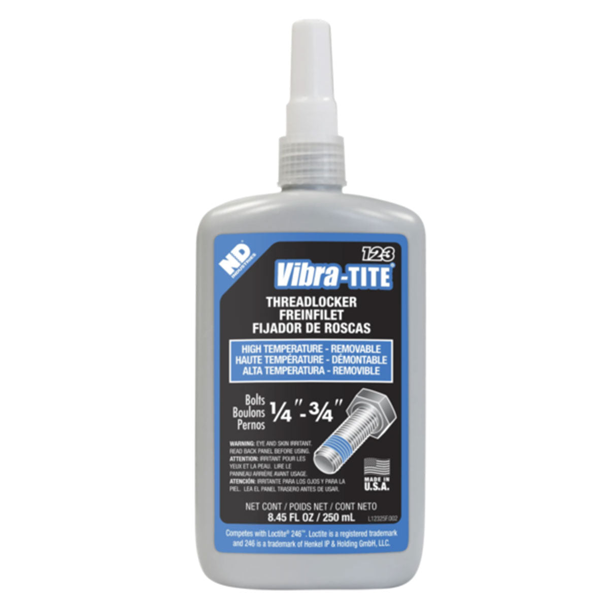 Vibra-Tite 123, Medium Strength High Temp Threadlocker, 250ml Bottle