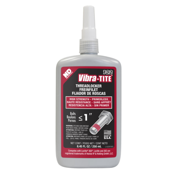 Vibra-Tite 132, High Strength Primerless Threadlocker, 250ml Bottle