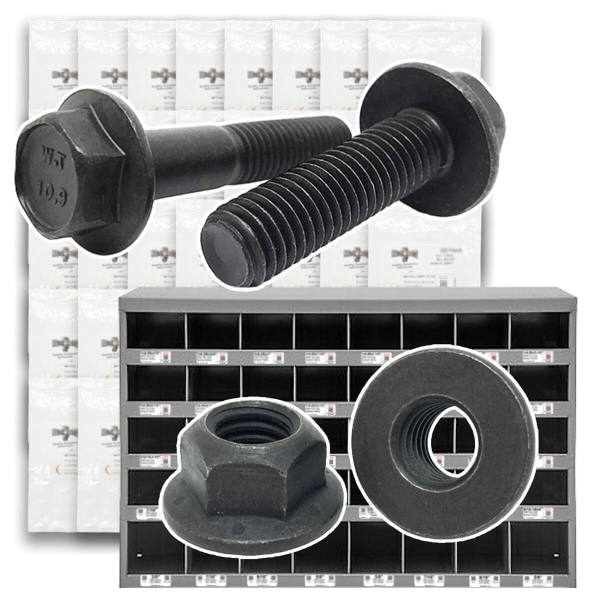 Inch & Metric Grade 8 / Class 10.9 Flange Bolt & Lock Nut Kit - 1176 PCS