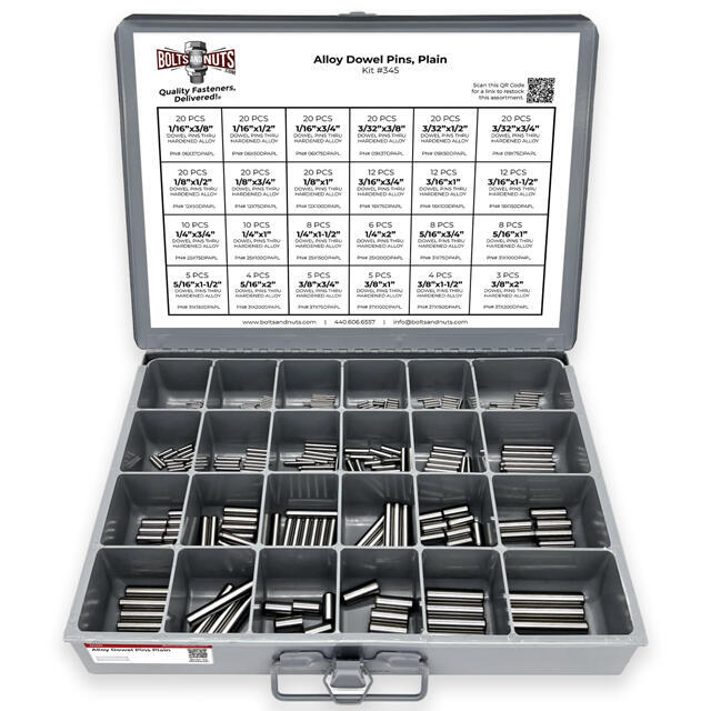 Plain Finish Hardened Alloy Dowel Pins Assortment - 293 PCS