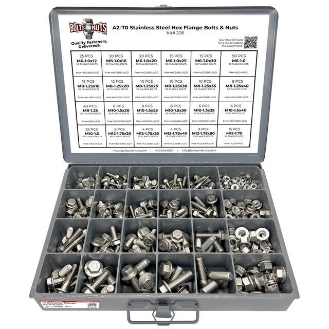 Metric A2 Stainless Steel Hex Flange Bolts & Nuts Assortment - 343