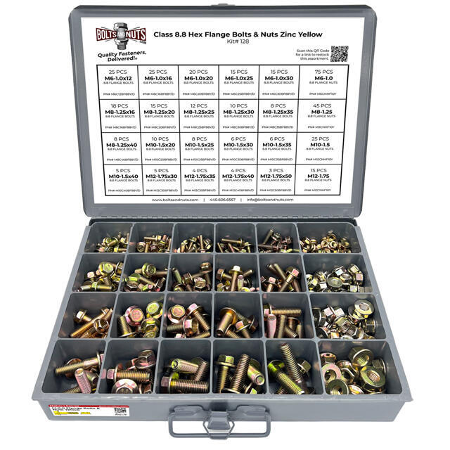 Metric Class 8.8 Hex Flange Bolts & Nuts Assortment - 383 PCS
