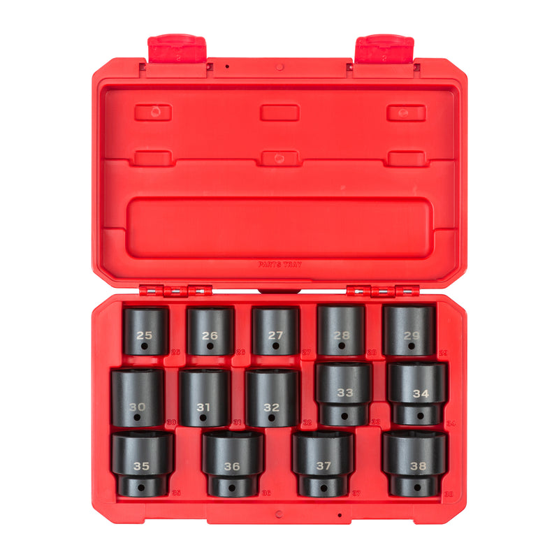 1/2 Inch Drive Shallow 6-Point Impact Socket Set with Case, 14-Piece (25 - 38 mm)