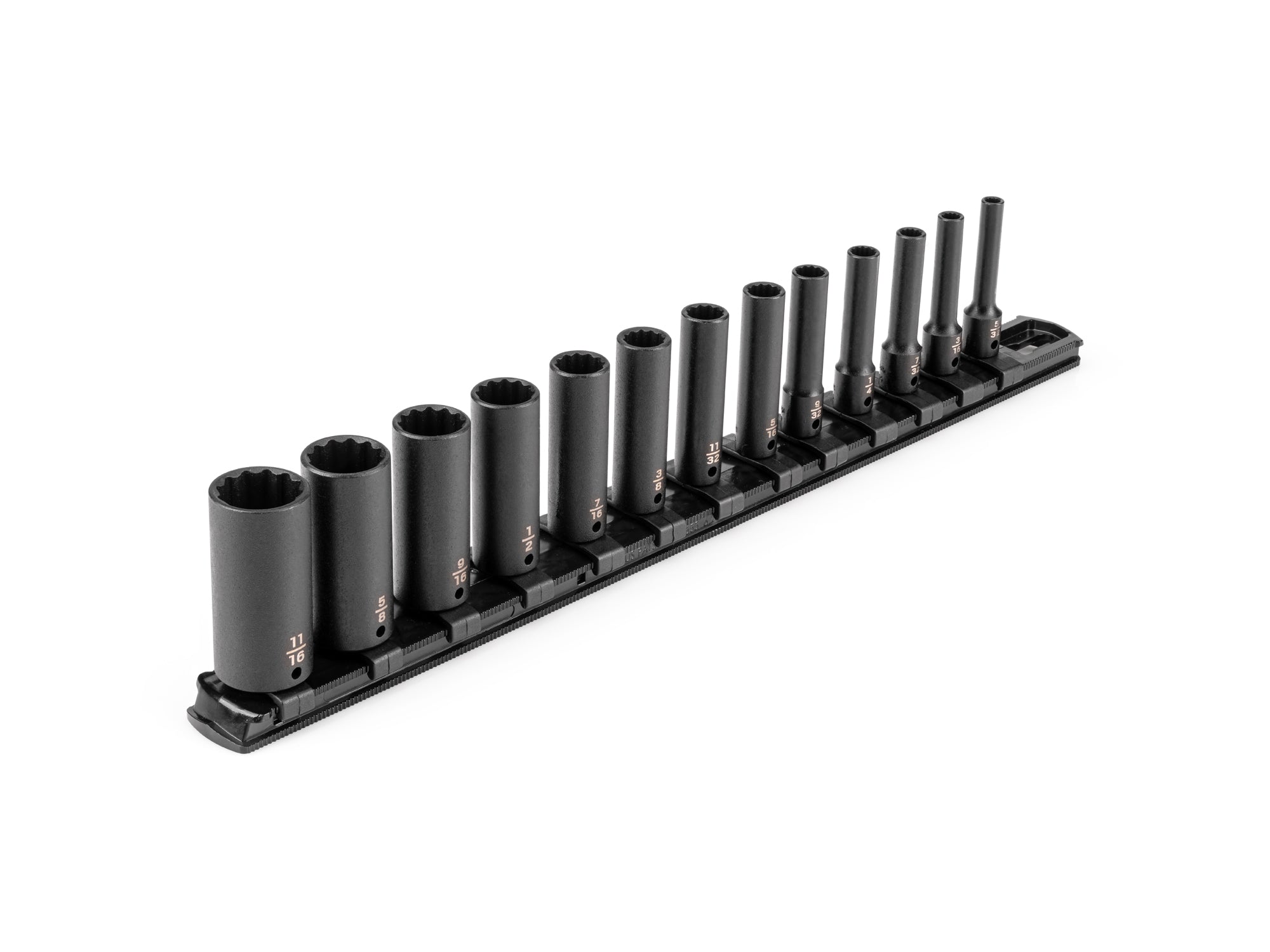 1/4 Inch Drive Deep 12-Point Impact Socket Set with Rail, 13-Piece (5/32 - 11/16 in.)