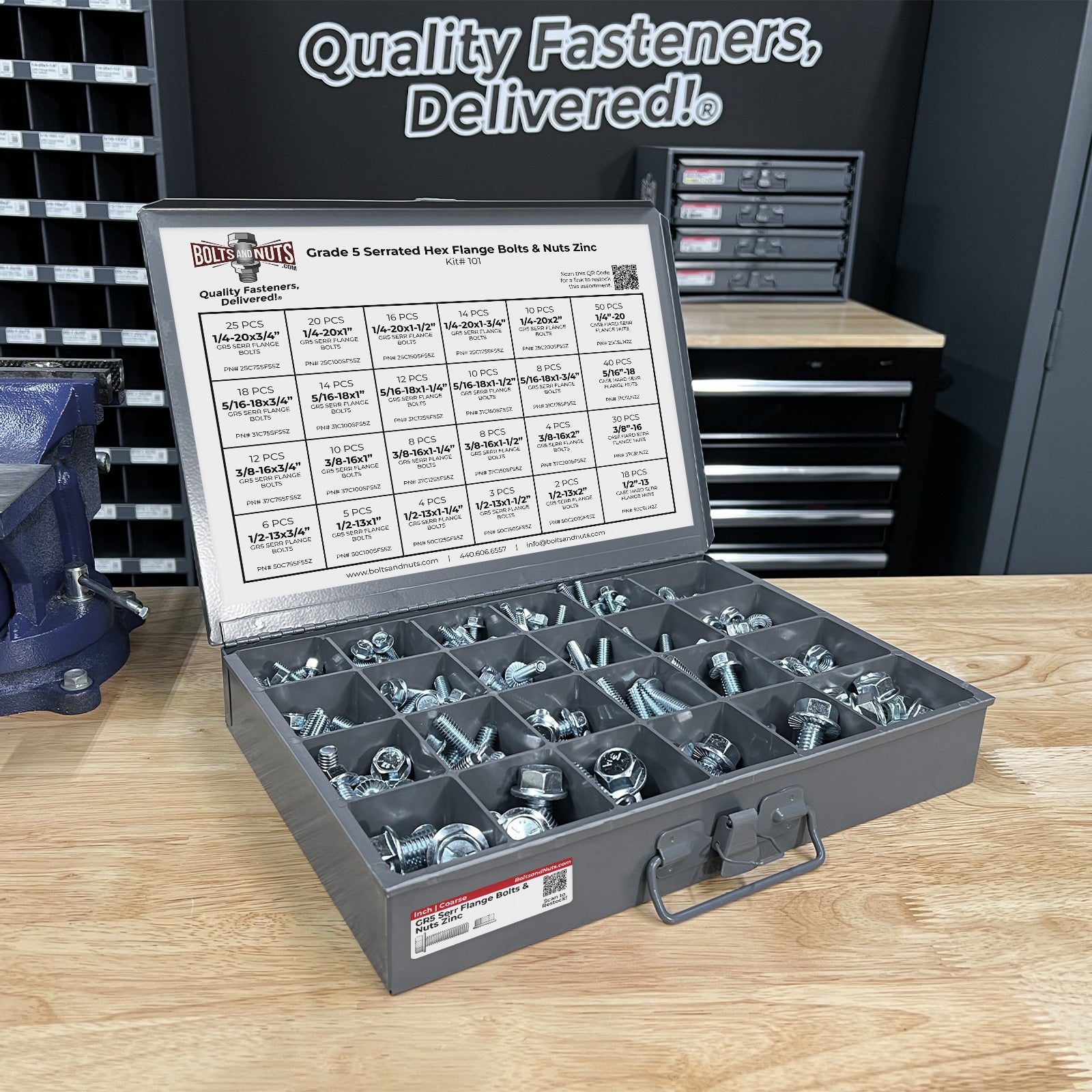 Inch Grade 5 Serrated Hex Flange Bolts & Lock Nuts Assortment - 348 PCS
