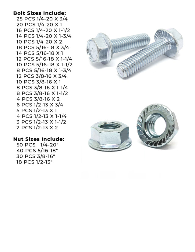 Inch Grade 5 Serrated Hex Flange Bolts & Lock Nuts Assortment - 348 PCS