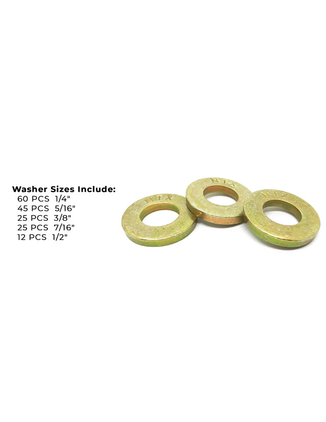 Inch Grade 8 SAE Extra Thick Flat Washer Assortment - 168 PCS