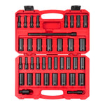 3/8 Inch Drive Deep 6-Point Impact Socket Set with Case, 37-Piece (1/4 - 1 in., 6 - 24 mm)